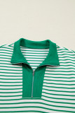 Green Stripe Quarter Zip Polo Collar T Shirt Dress with Pockets