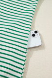 Green Stripe Quarter Zip Polo Collar T Shirt Dress with Pockets