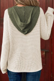 White Waffle Contrast Half Buttoned Hooded Pullover Top