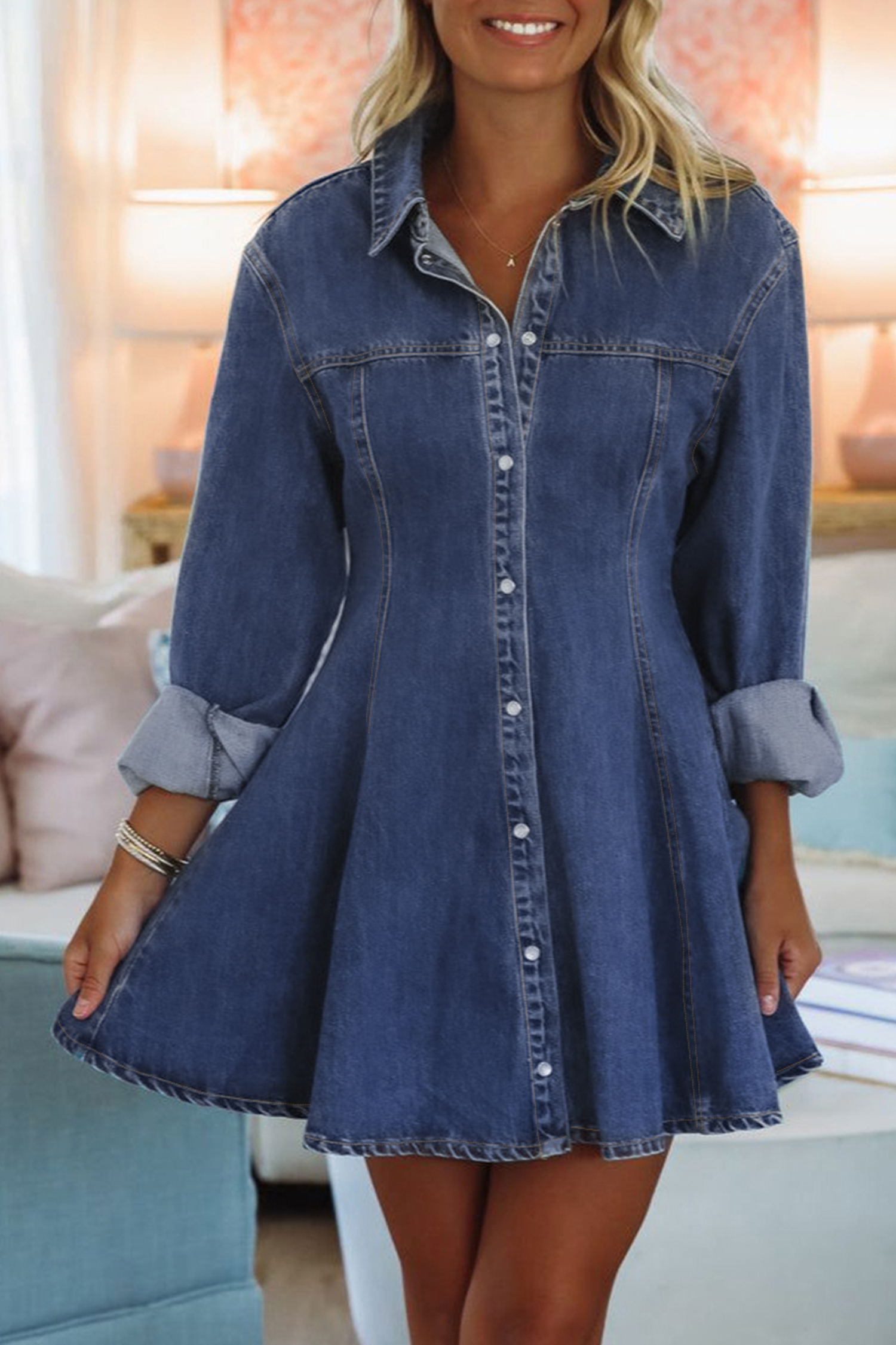 Pretty Little Thing Mini Denim Dress Mid Blue Wash Cinched Denim Mini Dress Denim PLT Pretty Little Thing Mini Denim Dress Mid Blue Wash Cinched Denim Mini Dress Denim PLT