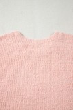 Light Pink Fuzzy Ribbed Texture Round Neck Long Sleeve Top