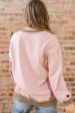 Light Pink Waffle Color Block Patchwork lovers Embroidered Letter Graphic Sweatshirt