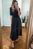 Black Short Sleeve Knit Top Patchwork Pleated Long Dress