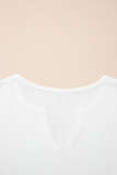 White Spiral Ribbed Raw Seam Color Block Patchwork Long Sleeve Top