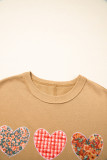 Straw Yellow Plaid Floral Heart Stitched Exposed Seam Mineral Wash Sweatshirt