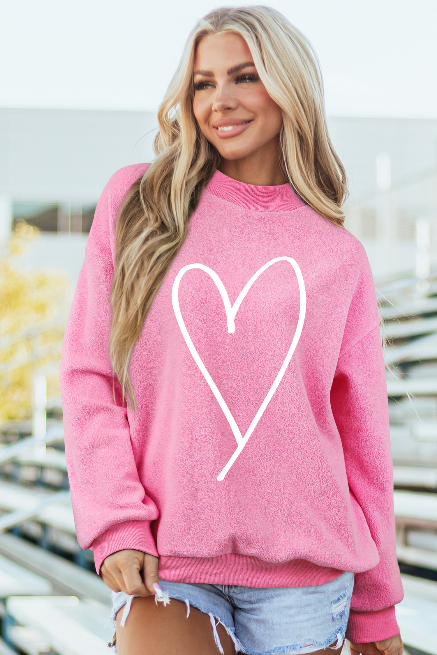 US$ 23.43 - Bright Pink LOVER Heart Script Reversible Print Mock