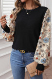 Apricot Flower Puff Sleeve Patchwork Top