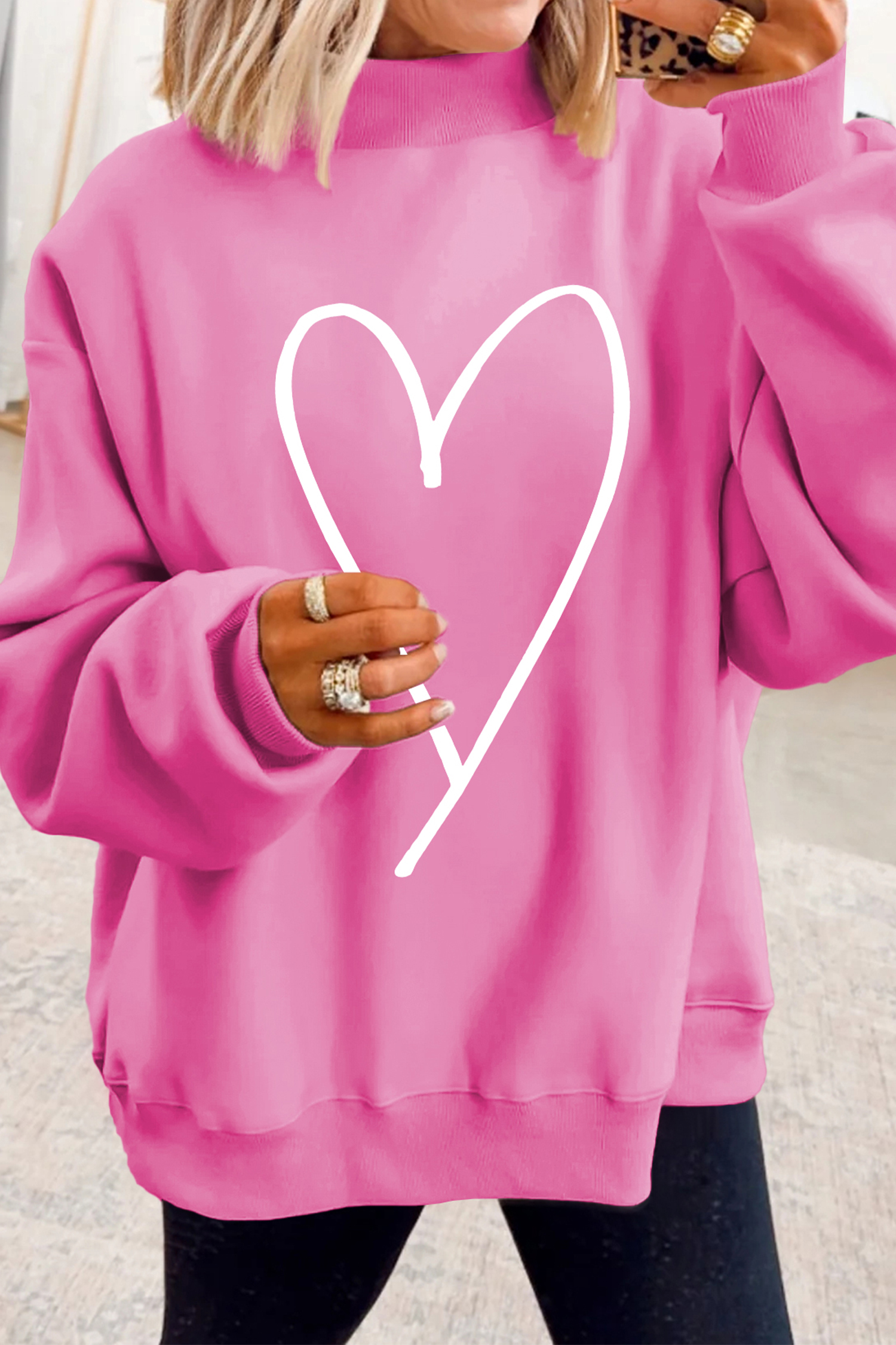 US$ 23.43 - Bright Pink LOVER Heart Script Reversible Print Mock