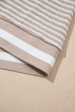 Beige Striped Textured Knit V Neck Casual Top