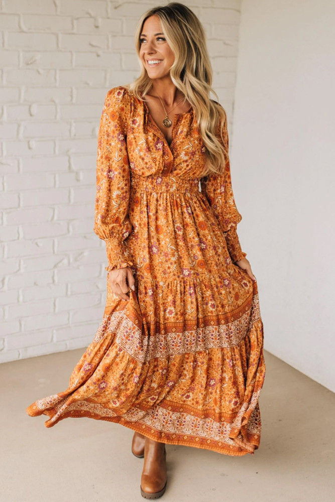 orange boho maxi dress Burnt Orange Boho Sleeveless Plunging Maxi Dress