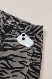 Gray Zebra Stripe Printed Wide Leg Jeans