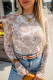 Brown Thumbhole Long Sleeve Floral Print Mesh Top