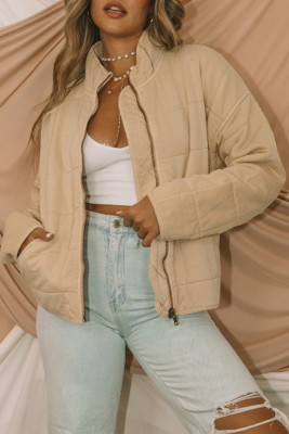Khaki Zip-Up Pocket Quilted Jacket