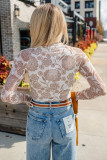 Brown Thumbhole Long Sleeve Floral Print Mesh Top