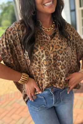 Gold Metallic Leopard Short Sleeve Casual Shirt