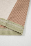 Green Plus Mixed Texture Color Block Patchwork V Neck Long Sleeve Top