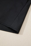 Black Short Puff Sleeve Contrast Embroidered Detail V Neck Blouse