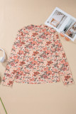 Pink Plus Size Floral Mock Neck Long Sleeve Slim Top