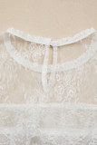 White 2pcs Sheer Floral Lace Ruffle Tiered Patchwork Blouse
