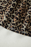 Khaki Contrast Striped Trim V Neck Leopard Shirt