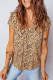Apricot Cheeath Print Frilled V Neck Shirred Detail Short Sleeve Blouse