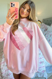 Light Pink Sweetheart Patchwork Mockneck Oversize Sweatshirt