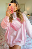 Light Pink Sweetheart Patchwork Mockneck Oversize Sweatshirt