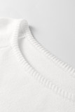 White Solid Color Knit Loose Bracelet Sleeve Dolman Sweater