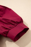 Burgundy Rivet Embellished V Neck Short Puff Sleeve Blouse