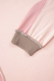 Light Pink Plus Color Block Waffle Patchwork Exposed Seam Baggy Sweatshirt