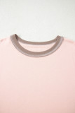 Light Pink Plus Color Block Waffle Patchwork Exposed Seam Baggy Sweatshirt