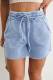 Sky Blue Mineral Washed Drawstring Elastic Waist Raw Cut Shorts