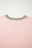 Light Pink Plus Color Block Waffle Patchwork Exposed Seam Baggy Sweatshirt