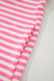 Sachet Pink Stripe Print Contrast Collar Split Neck Flutter Sleeve Short Dress