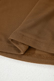 Coffee Sheer Mesh Patchwork High Neck Long Sleeve Top