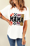 White MAMA Baseball Leopard Checkered Multi Printed Tee