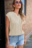 Apricot Wavy Textured Button V Neck Tee