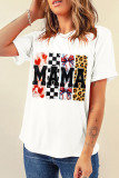 White MAMA Baseball Leopard Checkered Multi Printed Tee