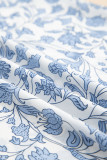 Sky Blue V-neck Short Sleeve Fashion Print Fantasy Fluttering Blouse