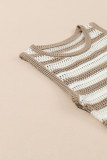 Khaki Stripe Hollowed Knit Sleeveless Sweater Dress
