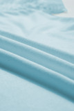 Mist Blue Seamed Detail Contrast Lace Raglan Sleeve Tee