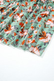 Green Fiery Floral Print Frilled V Neck Short Sleeve Maxi Dress