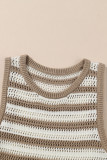 Khaki Stripe Hollowed Knit Sleeveless Sweater Dress