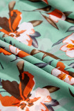 Green Fiery Floral Print Frilled V Neck Short Sleeve Maxi Dress