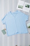Sky Blue Frayed Batwing Sleeve Textured Cotton Blouse