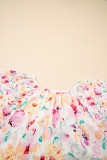 Pink V-neck Short Sleeve Fashion Print Fantasy Fluttering Blouse