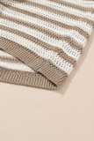 Khaki Stripe Hollowed Knit Sleeveless Sweater Dress