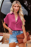 Rose Crinkle Cotton Loose Short Sleeve Shirt