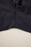 Black Solid Color Ribbed Patchwork High Waist Athletic Shorts