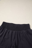 Black Solid Color Ribbed Patchwork High Waist Athletic Shorts